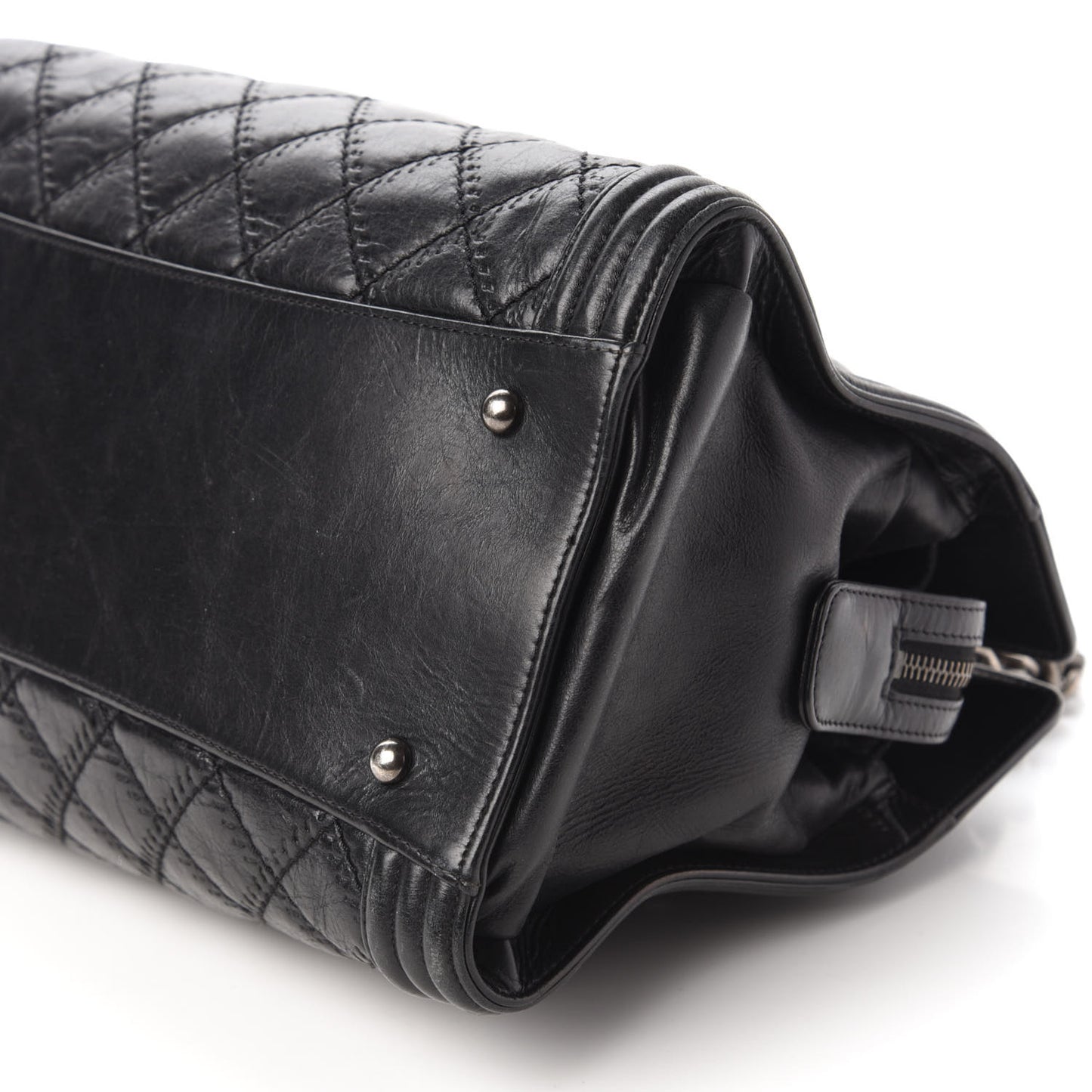 Calfskin Quilted Double Stitch Large Boy Tote Black