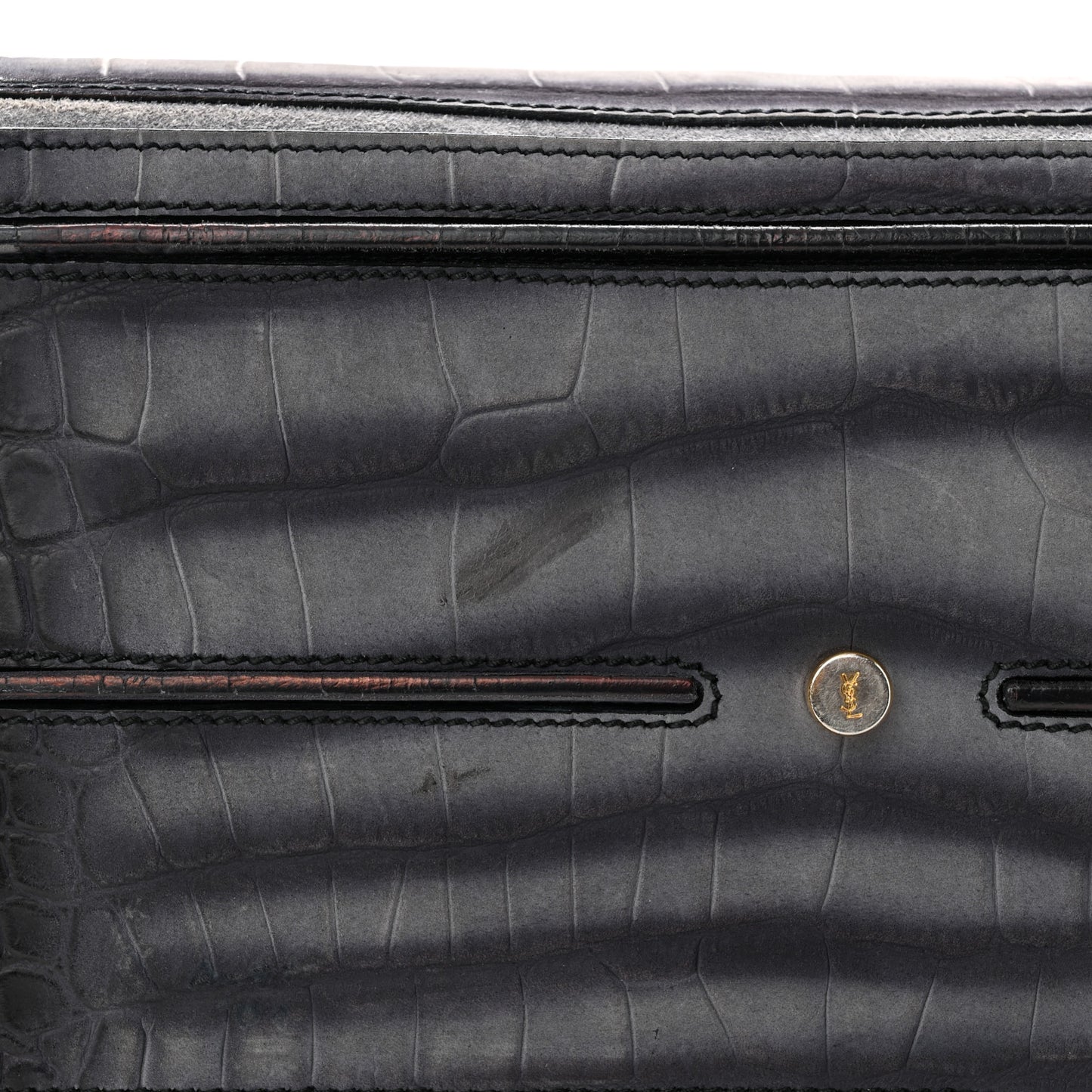 Nubuck Calfskin Crocodile Embossed Large Muse Two Grey