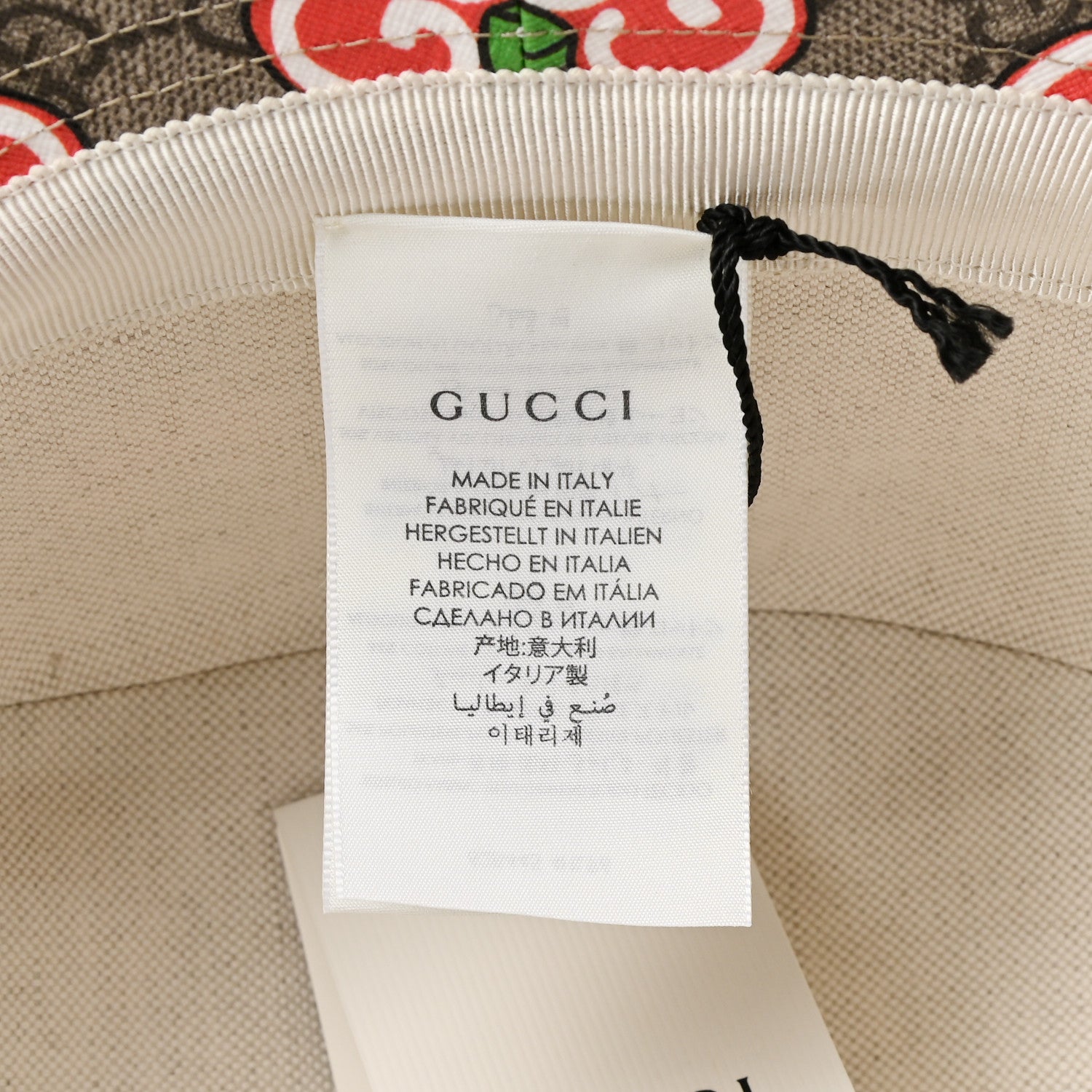 Gucci GG Supreme Monogram Apple Textured Dollar Calfskin Retro Interlocking G Fedora Pomme Bucket Hat M Beige Ebony Red 9 of 9