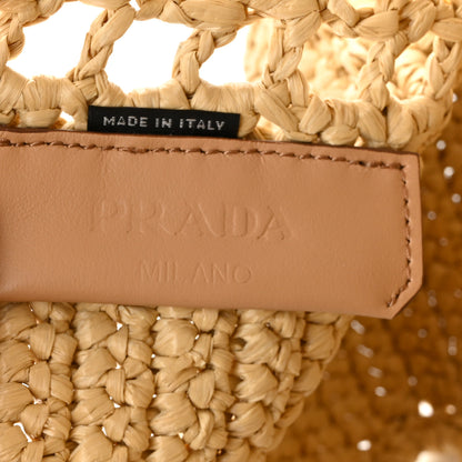 Prada Yarn Raffia Effect Crochet Logo Embroidered Small Tote Bag Naturale 6 of 10
