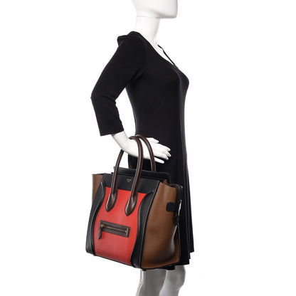 Celine Elephant Calfskin Mini Tri-Color Luggage Bright Red 2 of 9