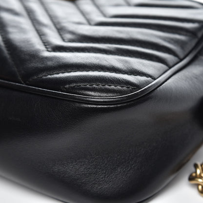 Gucci Calfskin Matelasse Small GG Marmont Chain Shoulder Bag Black 14 of 19