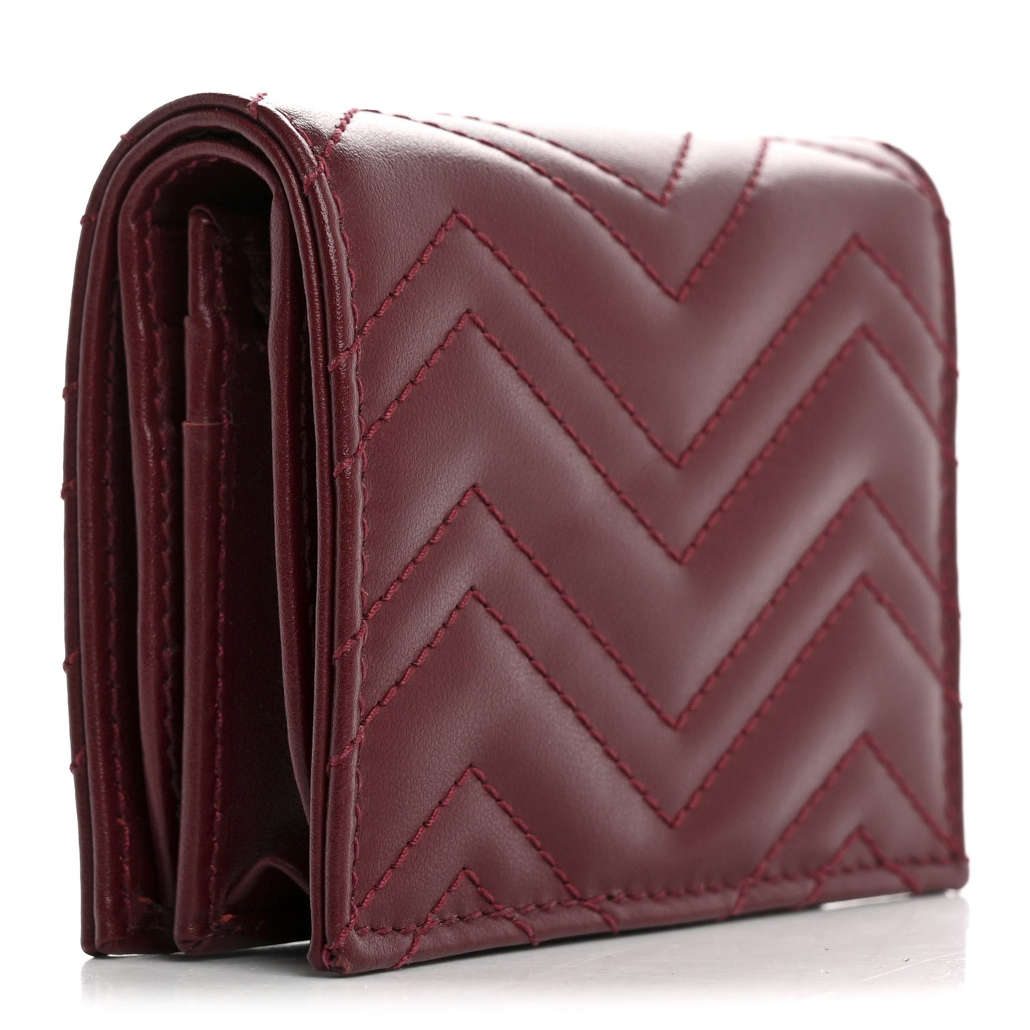 Calfskin Matelasse GG Marmont Card Case Wallet Rosso Ancora