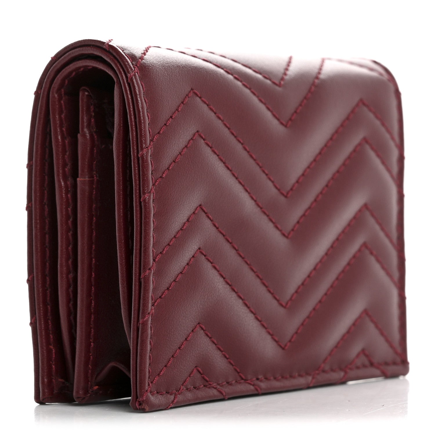 Gucci Calfskin Matelasse GG Marmont Card Case Wallet Rosso Ancora 3 of 10
