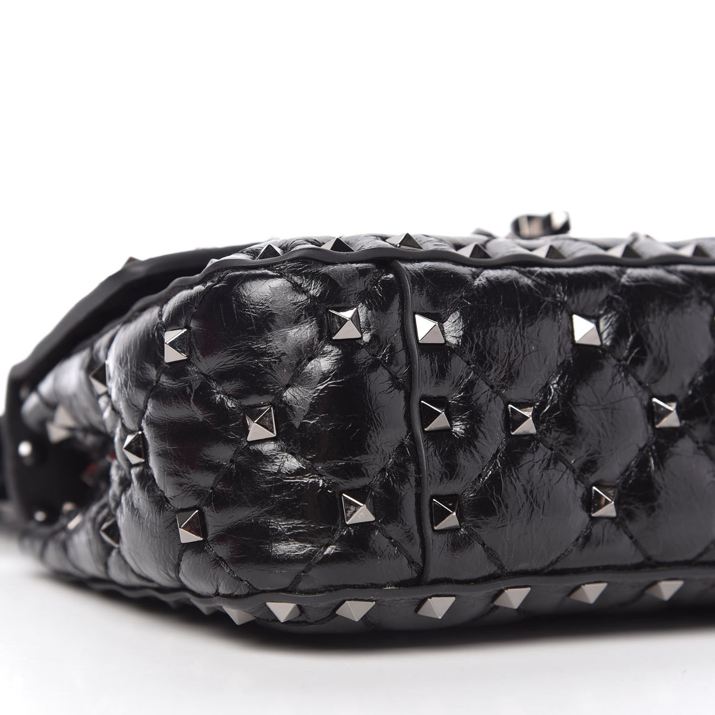Craquele Nappa Small Rockstud Spike Shoulder Bag Black