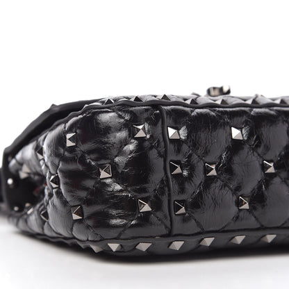 Valentino Garavani Craquele Nappa Small Rockstud Spike Shoulder Bag Black 6 of 9