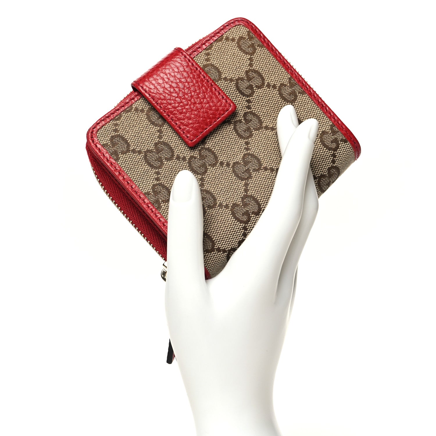 Gucci Monogram Dollar Calfskin Zip Around French Flap Wallet Beige Ebony Rosso 2 of 11