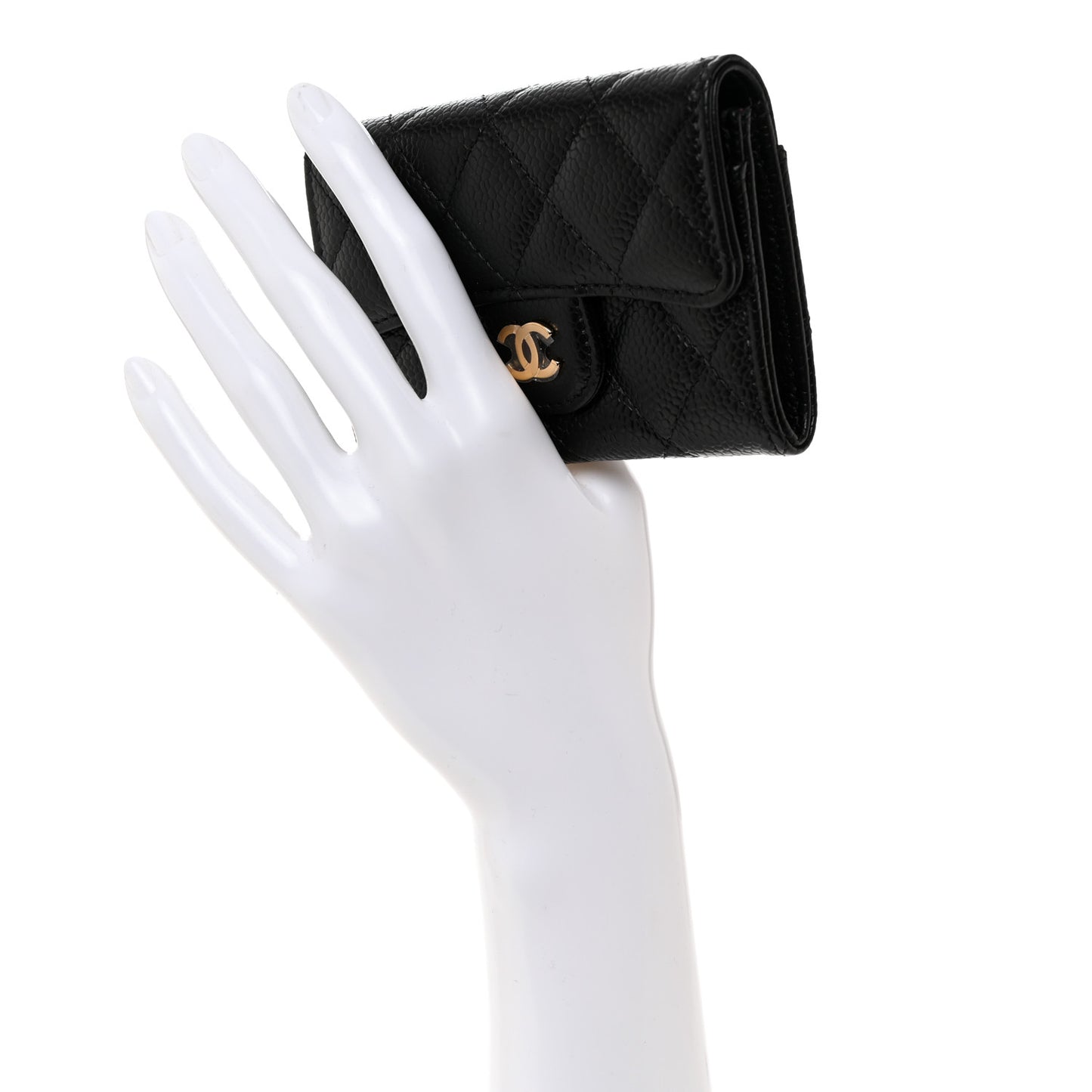 Caviar Quilted Flap Card Holder Wallet Black