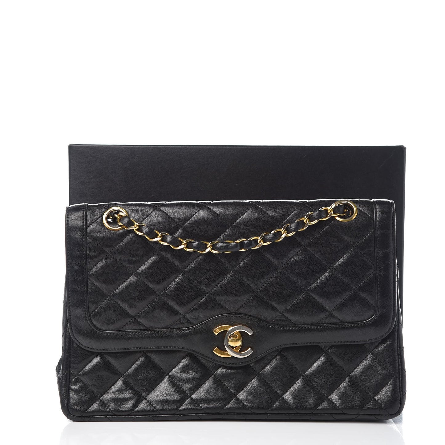 Lambskin Quilted Medium Double Flap Black