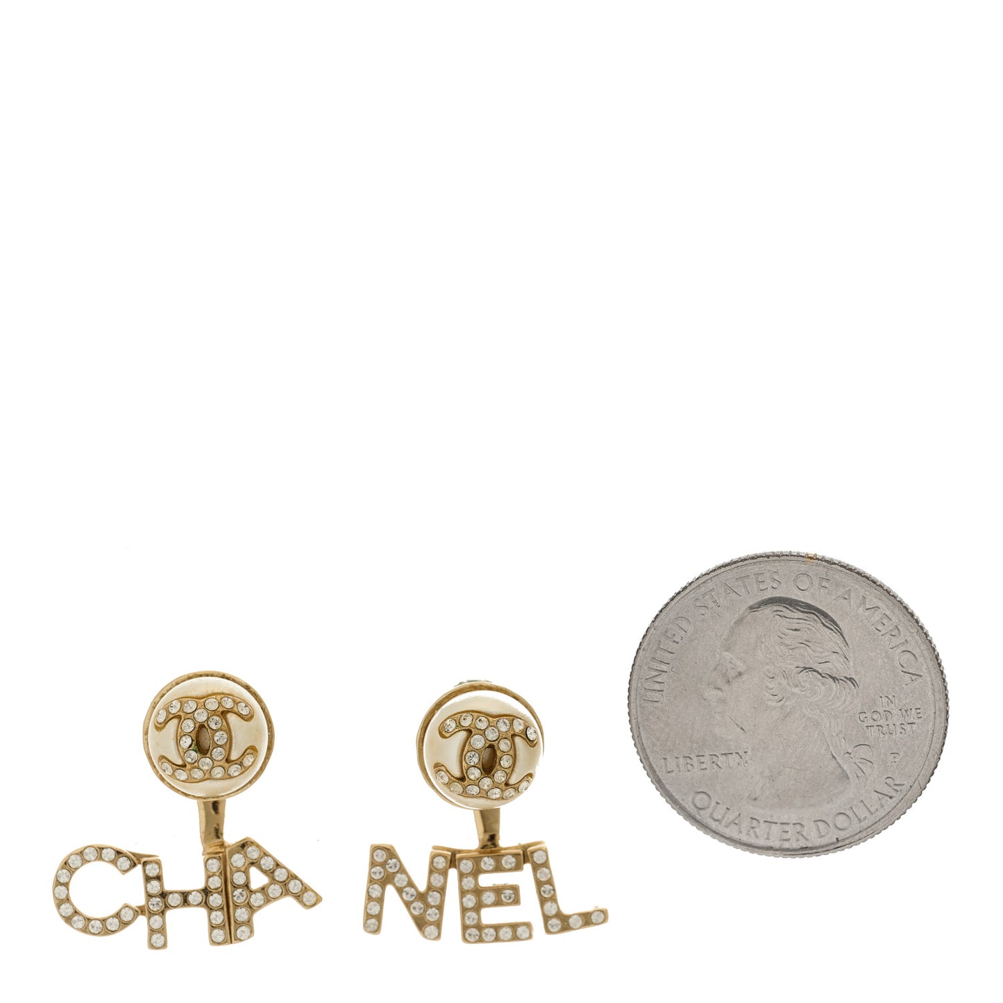 Pearl Crystal Logo Earrings Gold Pearly White