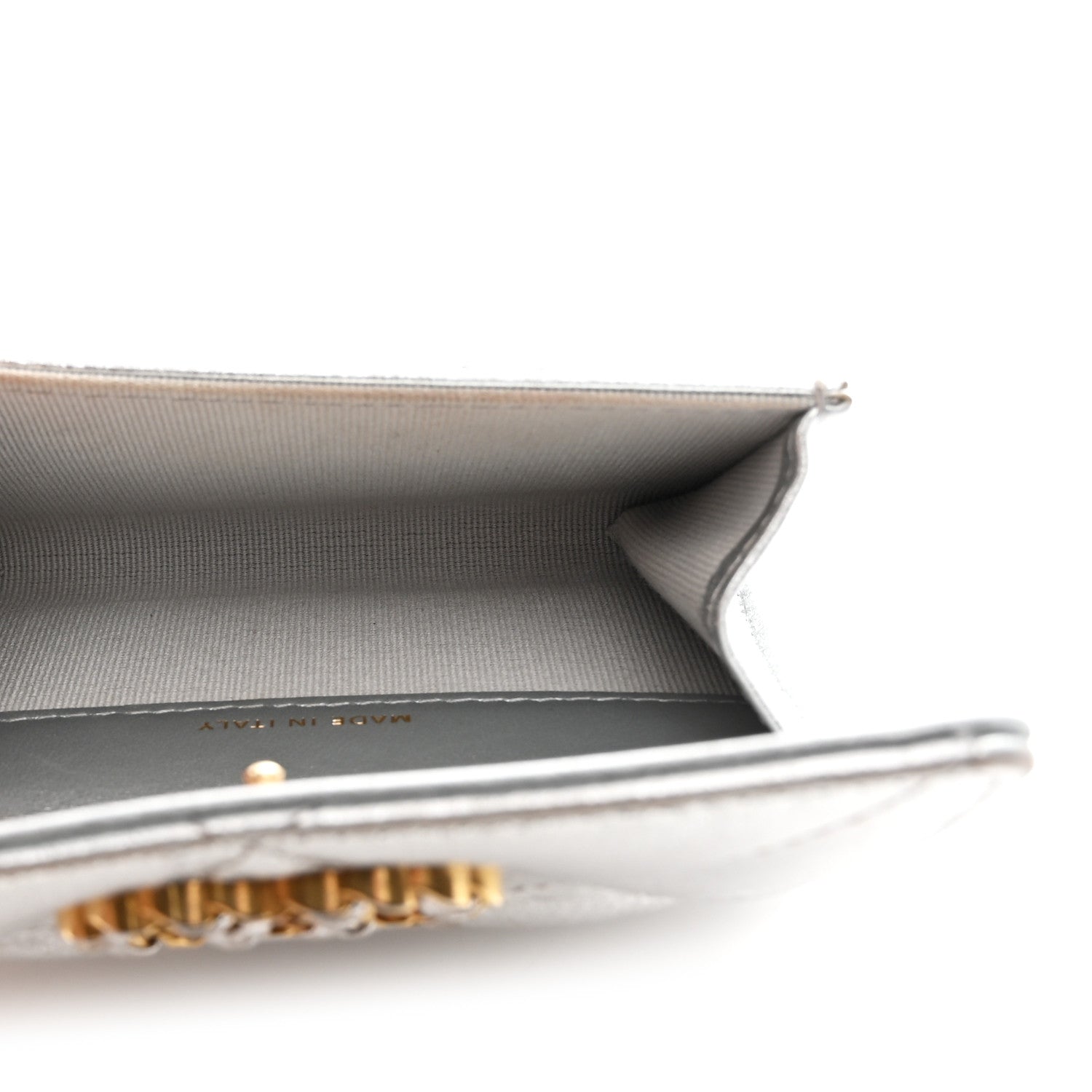 Chanel Metallic Goatskin Quilted Chanel 19 Flap Card Holder Silver 5 of 9