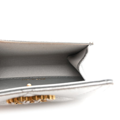 Chanel Metallic Goatskin Quilted Chanel 19 Flap Card Holder Silver 5 of 9