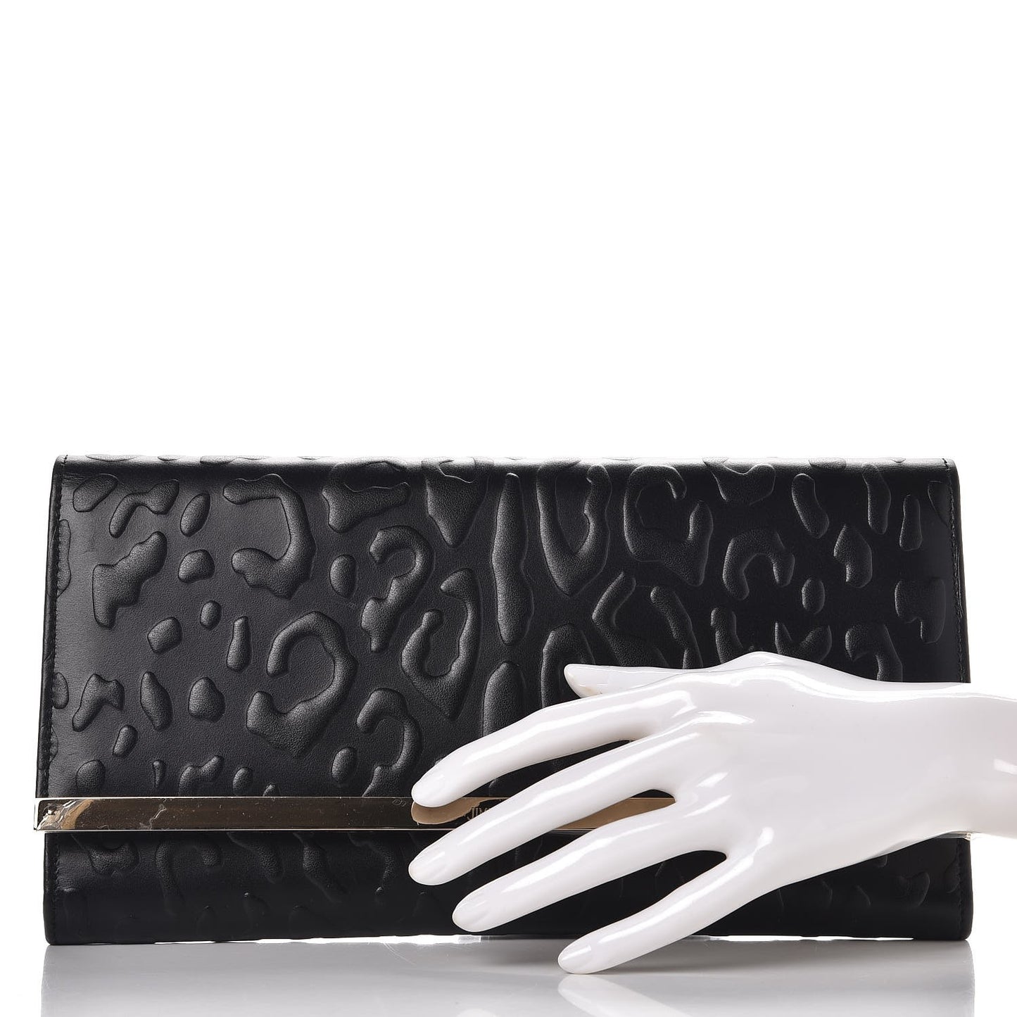 Calfskin Leopard Embossed Maia Clutch Black