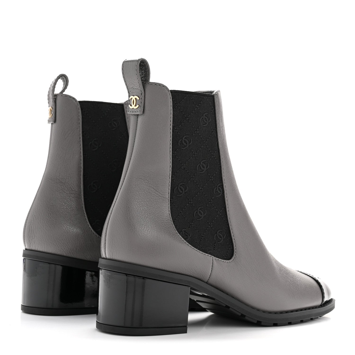 Chanel Calfskin Patent Cap Toe CC Short Boots 39 Grey Black 10 of 20