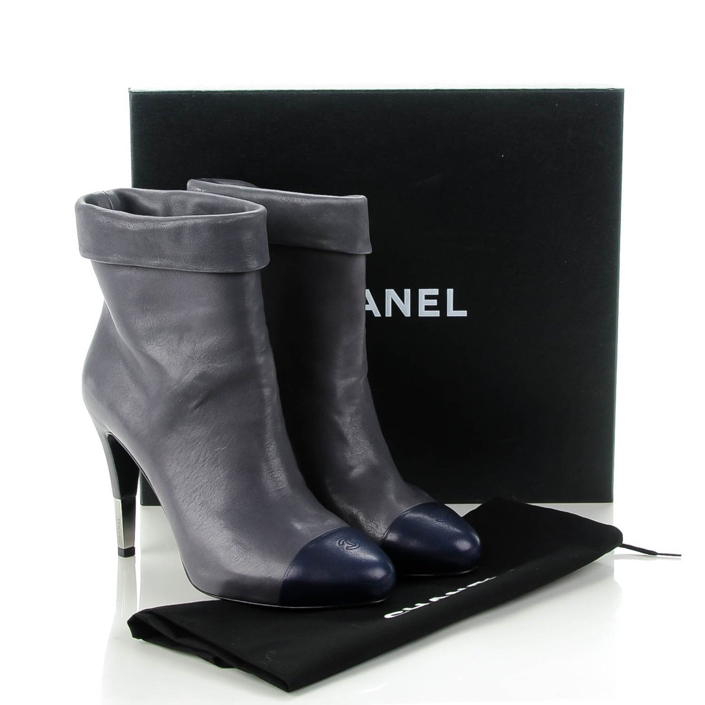 Lambskin CC Cap Toe Ankle Boots 39 Grey