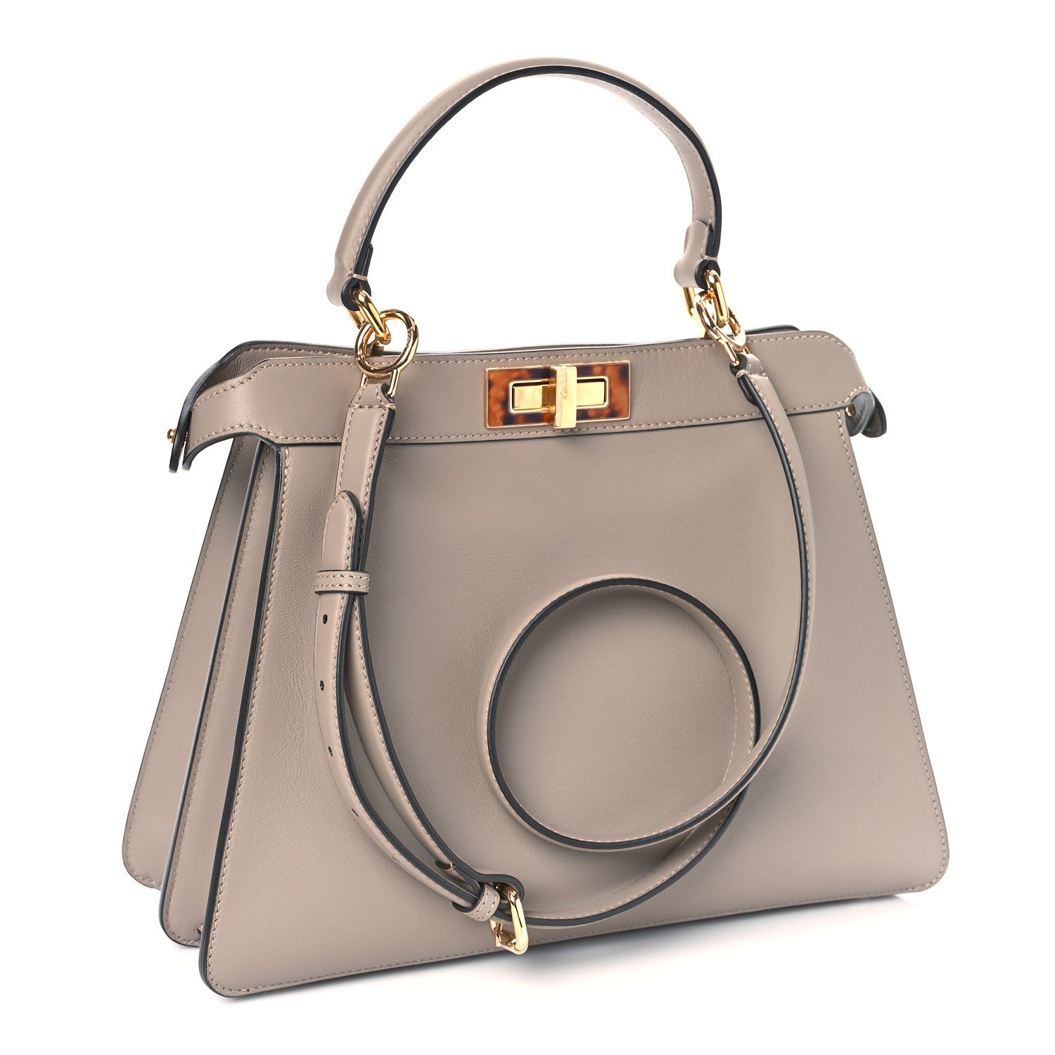 Fendi Vitello Seta Shiny Nappa Plexiglass Medium Peekaboo I SEE U Satchel Tortora 3 of 9