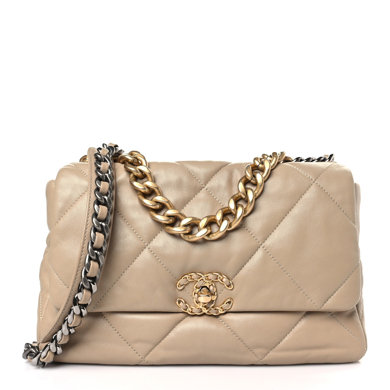 Chanel Lambskin Quilted Large Chanel 19 Flap Dark Beige 1 of 9