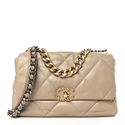 Chanel Lambskin Quilted Large Chanel 19 Flap Dark Beige 1 of 9