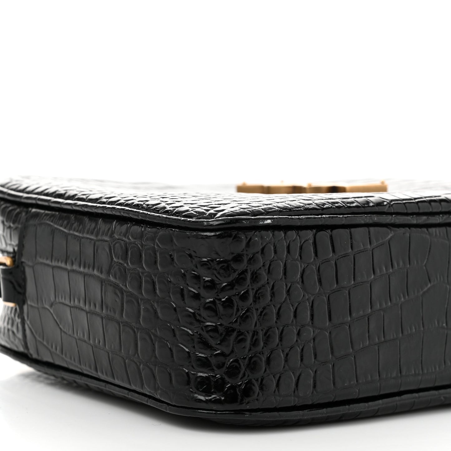 Patent Calfskin Crocodile Embossed Monogram Lou Camera Bag Black