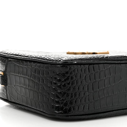Saint Laurent Patent Calfskin Crocodile Embossed Monogram Lou Camera Bag Black 9 of 11