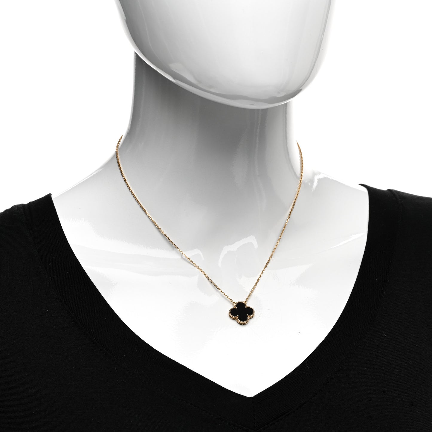 18K Yellow Gold Black Onyx Vintage Alhambra Pendant Necklace