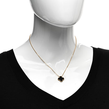 Van Cleef & Arpels 18K Yellow Gold Black Onyx Vintage Alhambra Pendant Necklace 2 of 5