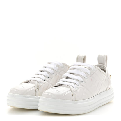 Fendi Nappa FF Embossed Rise Low Top Sneakers 37 White 4 of 9