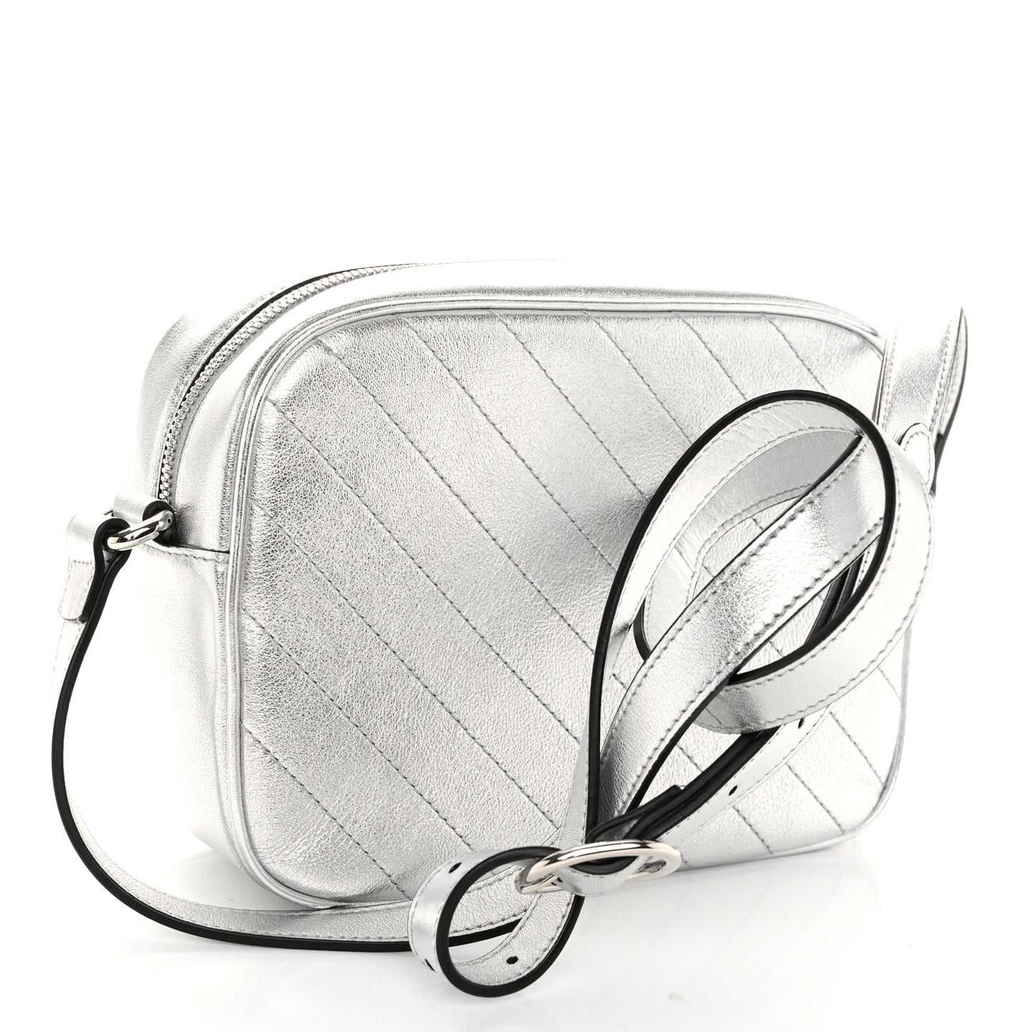 Metallic Sakai Be Green Calfskin Diagonal Stitched Small Blondie Shoulder Bag Silver