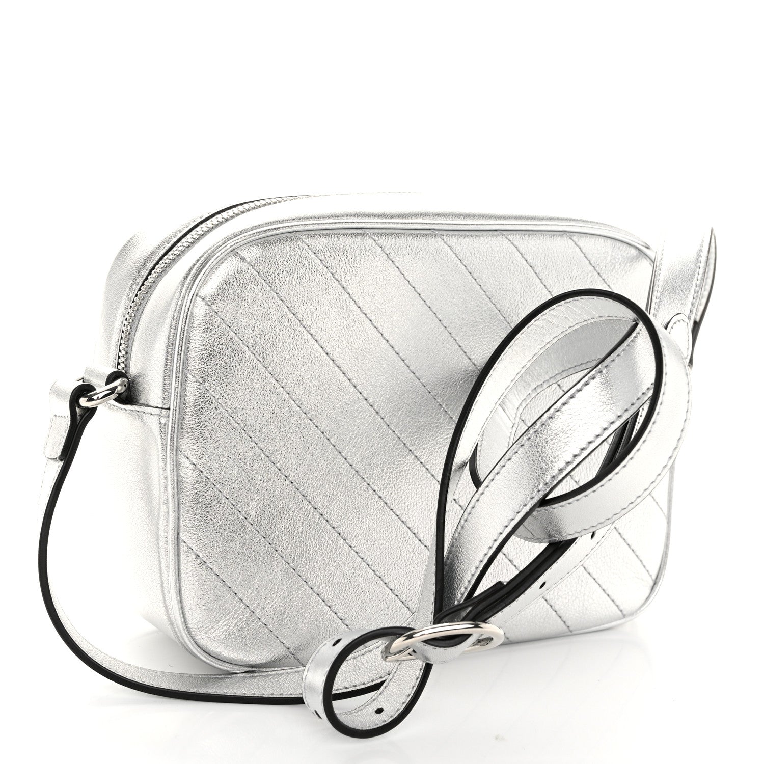 Gucci Metallic Sakai Be Green Calfskin Diagonal Stitched Small Blondie Shoulder Bag Silver 3 of 10
