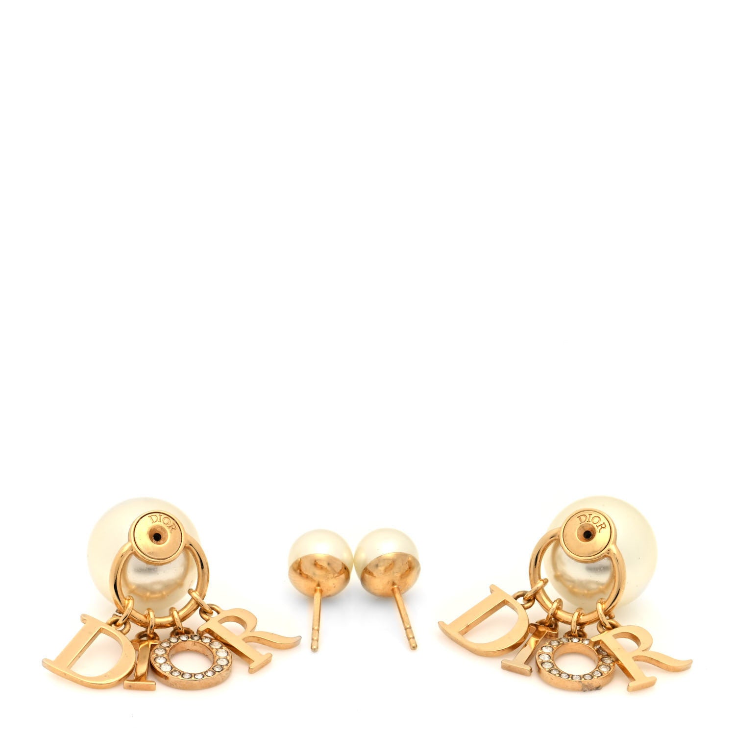 Christian Dior Pearl Crystal Tribal Logo Charms Earrings Gold 3 of 4
