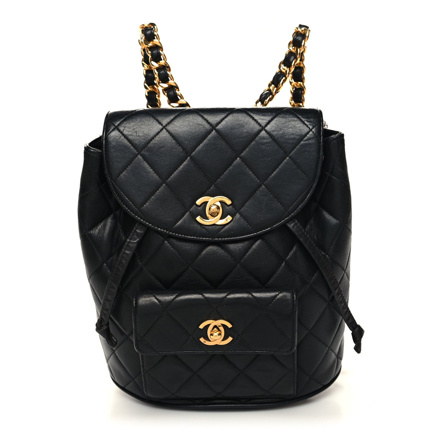 Lambskin Quilted Drawstring Backpack Black