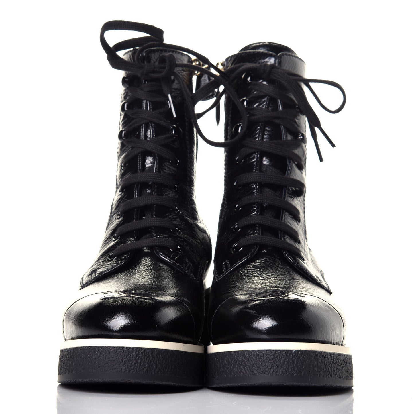 Shiny Crumpled Lambskin Lace Up Boots 36.5 Black