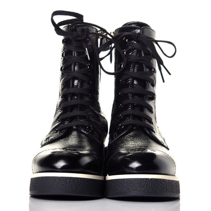 Chanel Shiny Crumpled Lambskin Lace Up Boots 36.5 Black 2 of 11
