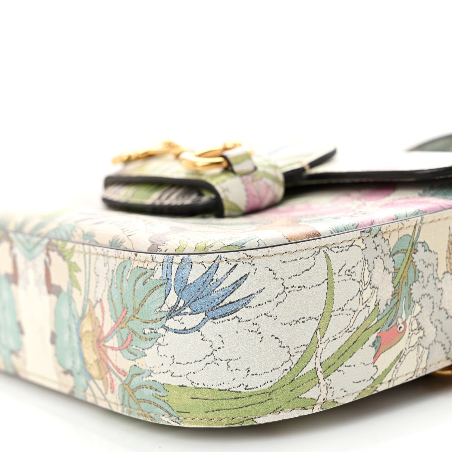 Gucci New Shangai Calfskin Tiger Savanah Web Mini Horsebit 1955 Shoulder Bag Chalky White Multicolor 10 of 11