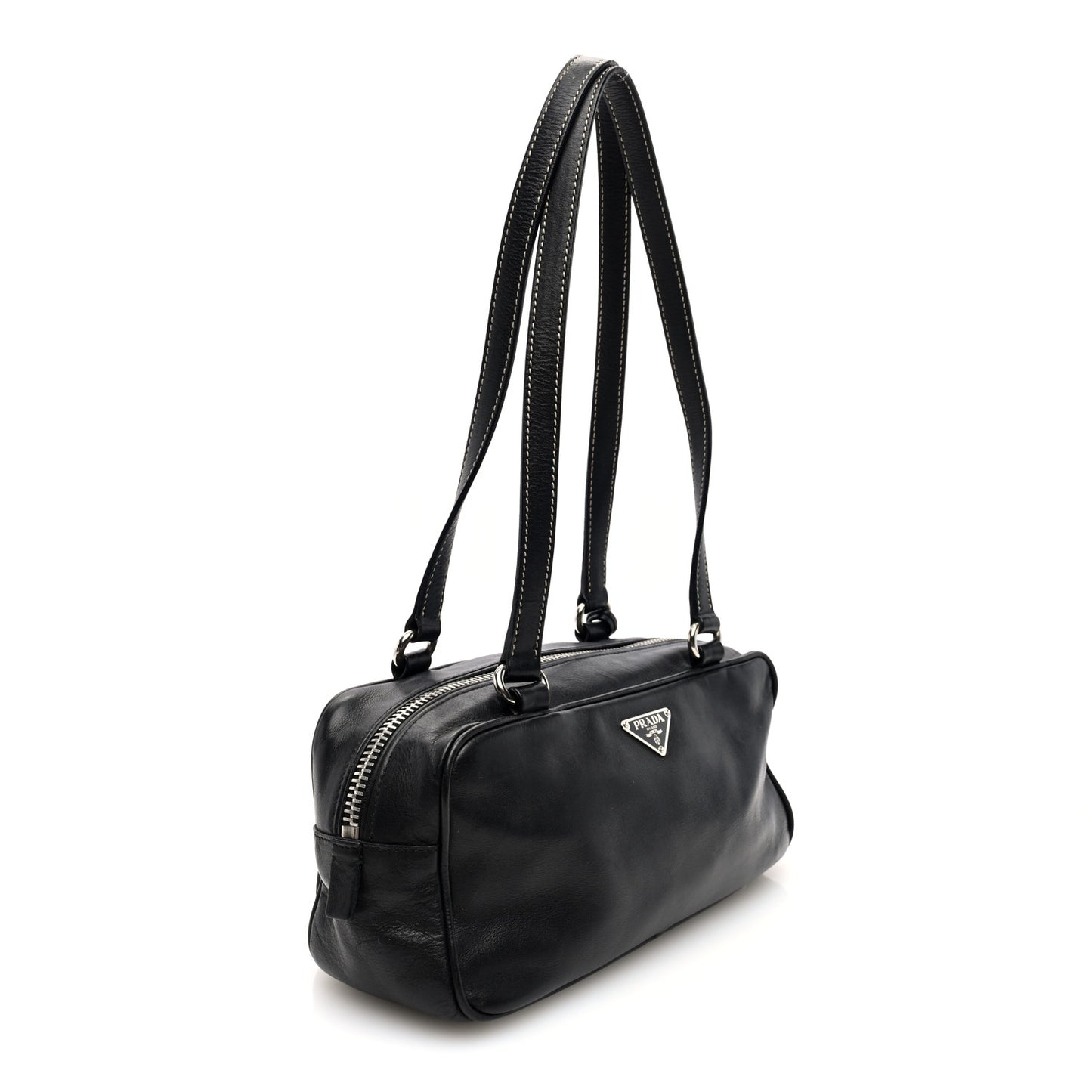Vitello Heavy Push Lock Pocket Shoulder Bag Black