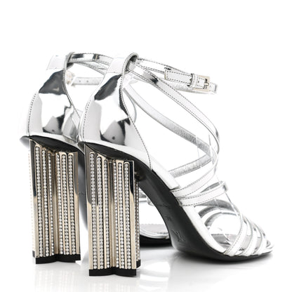 Louis Vuitton Metallic Patent Crystal Silhouette Criss Cross Sandals 39 Silver 4 of 8