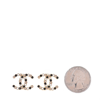 Chanel Resin Pearl Crystal CC Earrings Gold Black 2 of 4