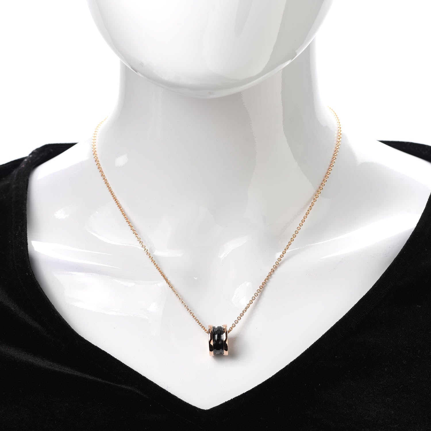 Bulgari 18K Rose Gold Black Ceramic B.Zero1 Pendant Necklace 2 of 8