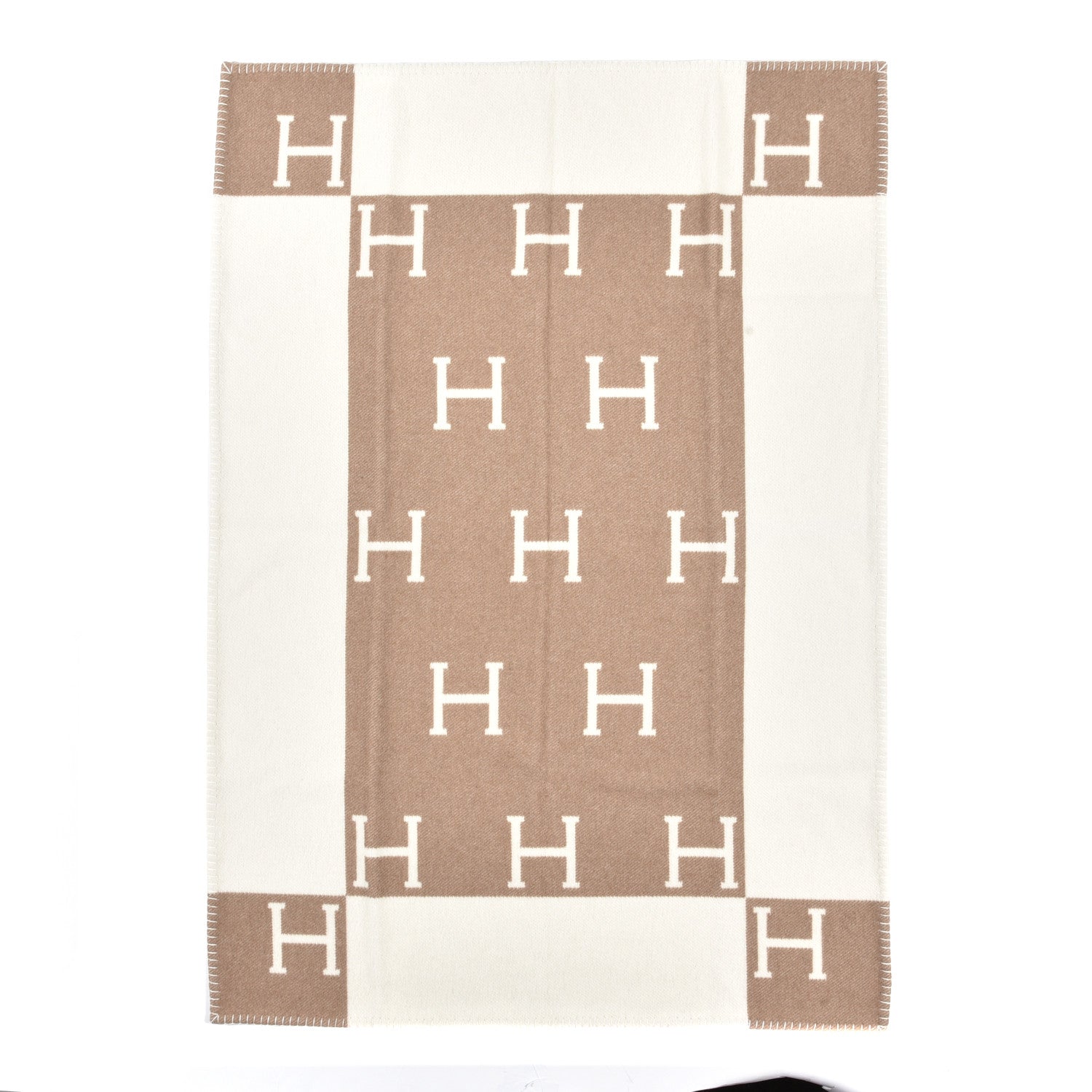 Hermes Wool Cashmere Avalon Baby Blanket Noisette Moyen White 1 of 3