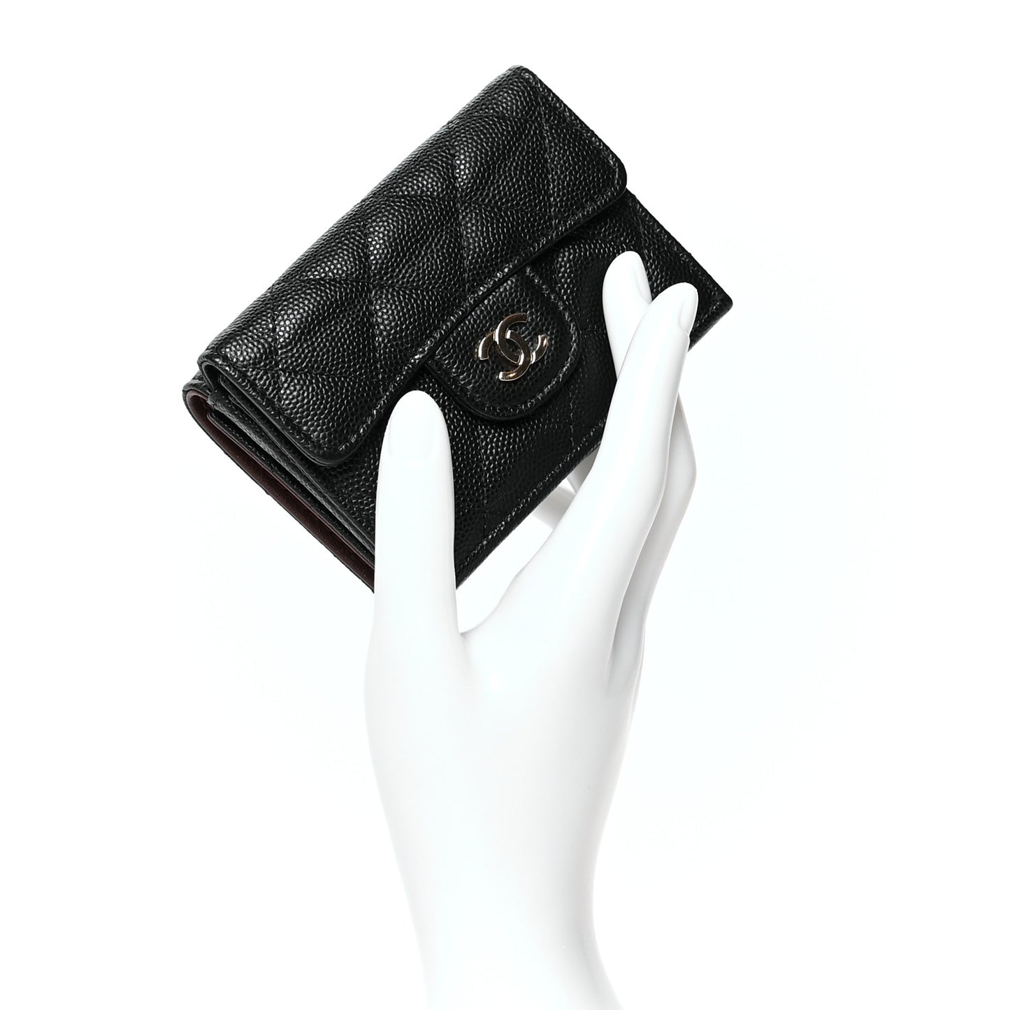 Caviar Quilted Compact Flap Wallet Black