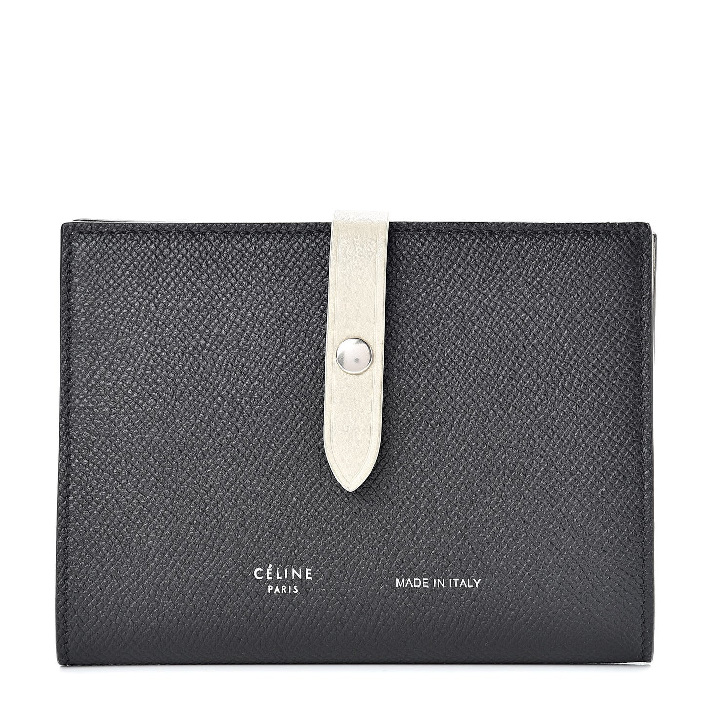 Grained Calfskin Strap Passport Cover Black Chalk