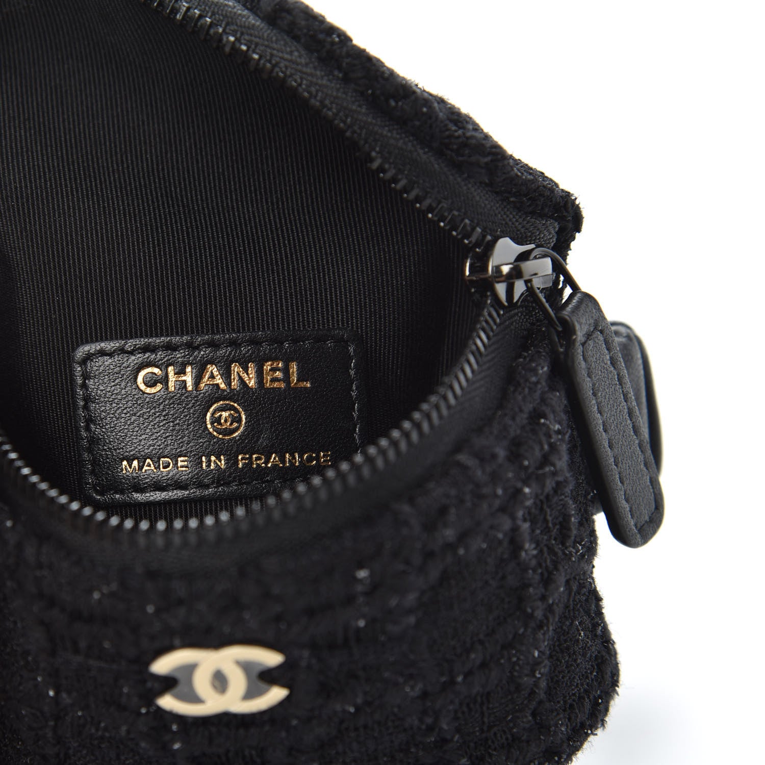 Chanel Tweed Lambskin Quilted Arm Coin Purse Black 6 of 10