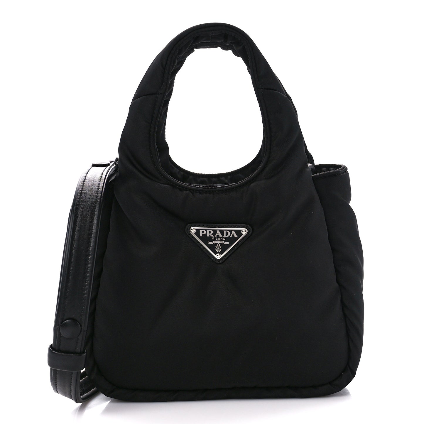 Re-Nylon Soft Padded Small Double Handled Shoulder Bag Black