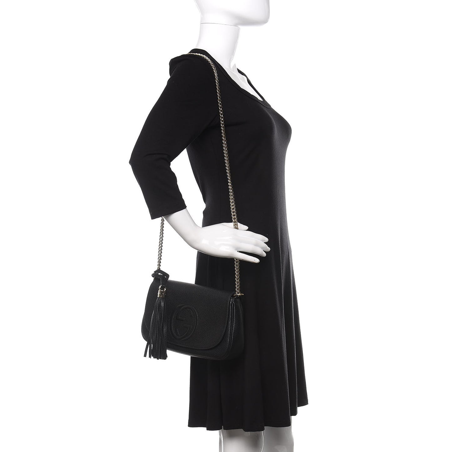 Pebbled Calfskin Medium Soho Flap Crossbody Black