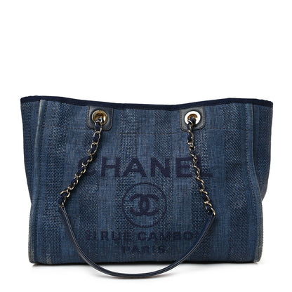 Chanel Mixed Fibers Striped Small Deauville Tote Navy Blue 1 of 9