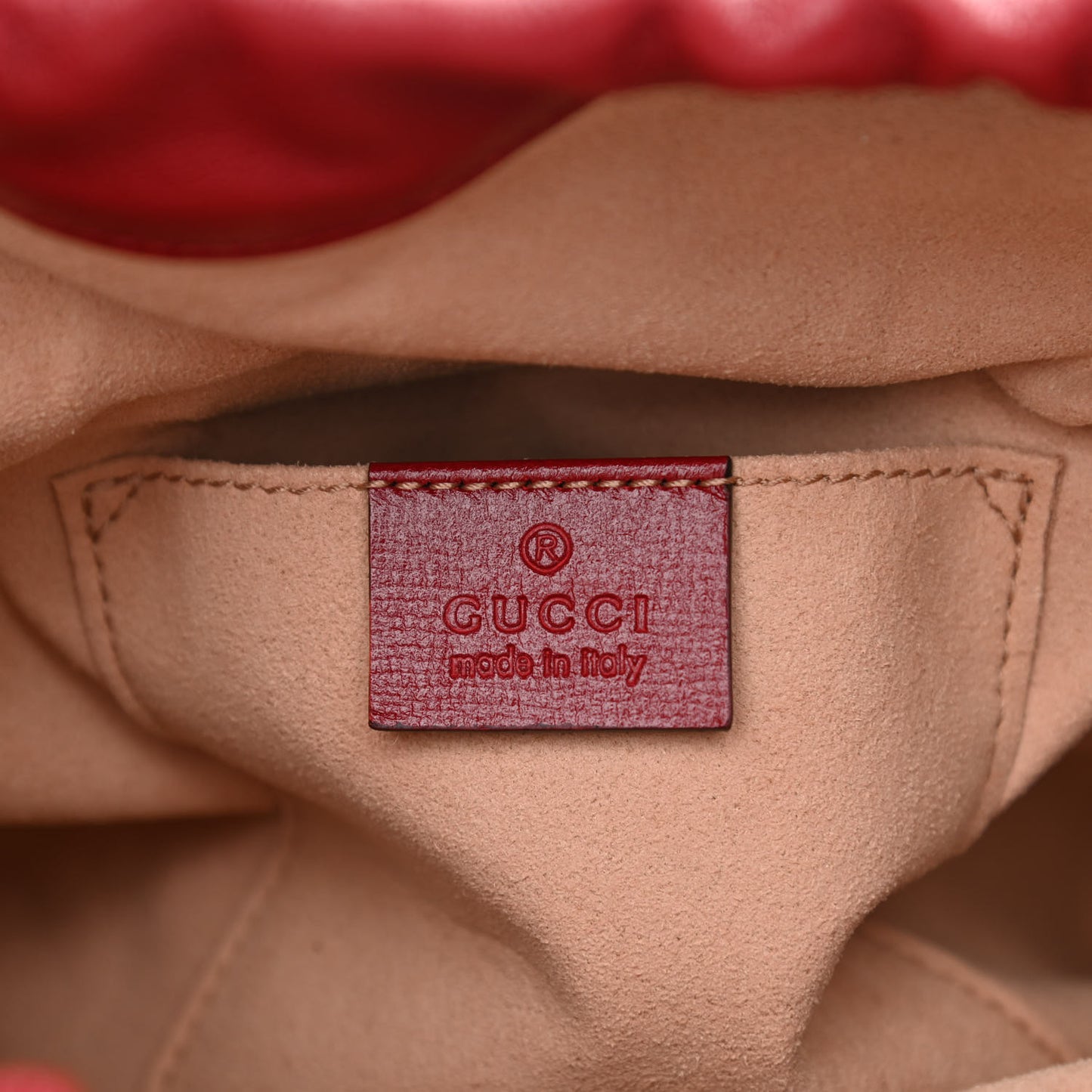 Azalea Sakai Calfskin Horsebit 1955 Drawstring Bucket Bag New Cherry Red