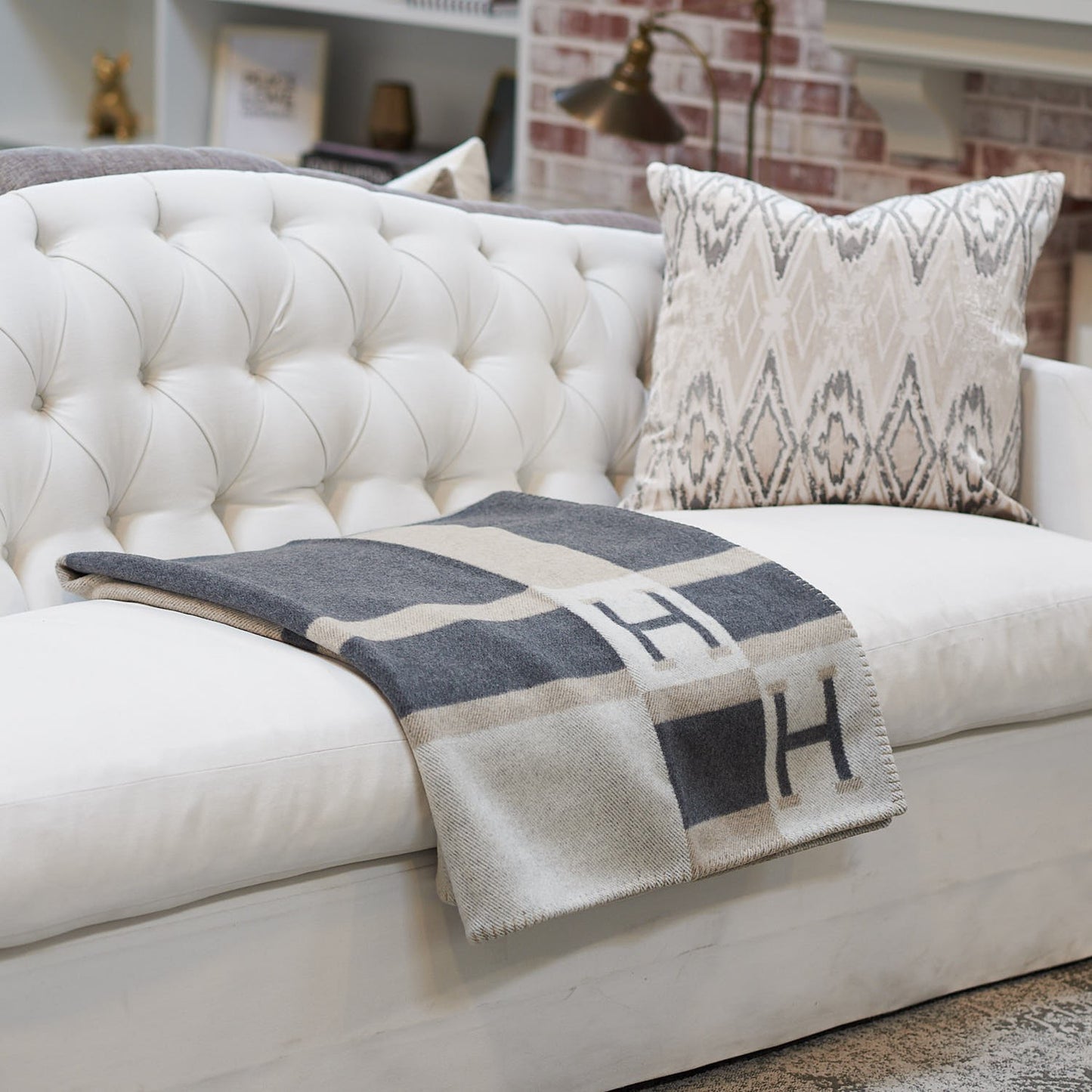 Wool Cashmere Avalon Bayadere Blanket Galet Ecru