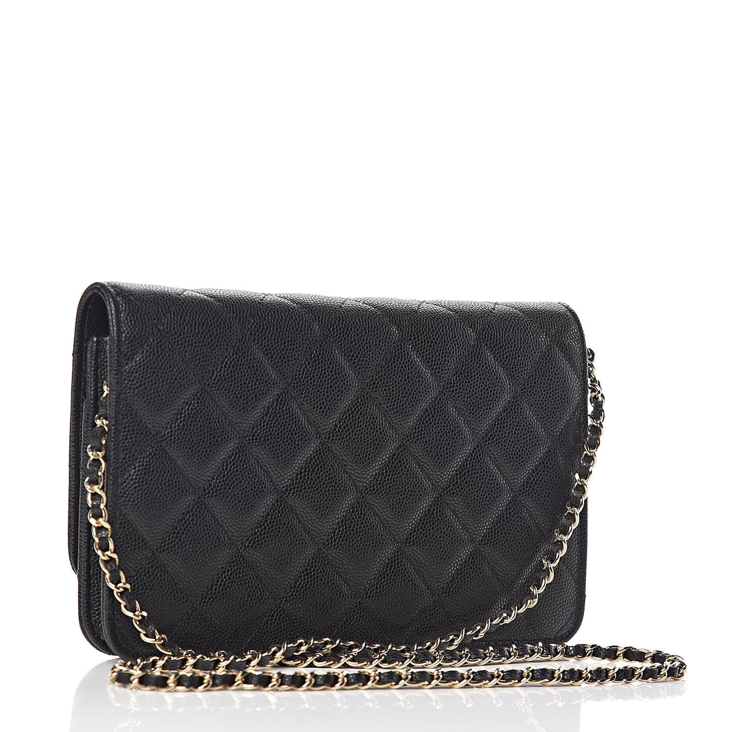 Caviar Quilted Golden Class Wallet On Chain WOC Black