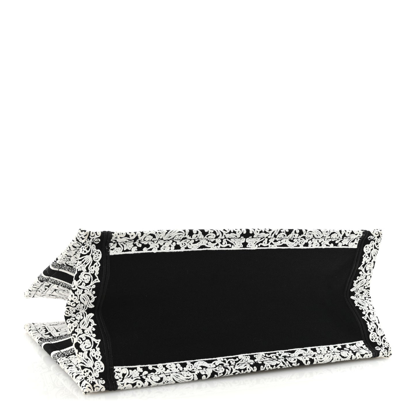 Canvas Embroidered Medium Ornamental Cornely Effect Book Tote Black White