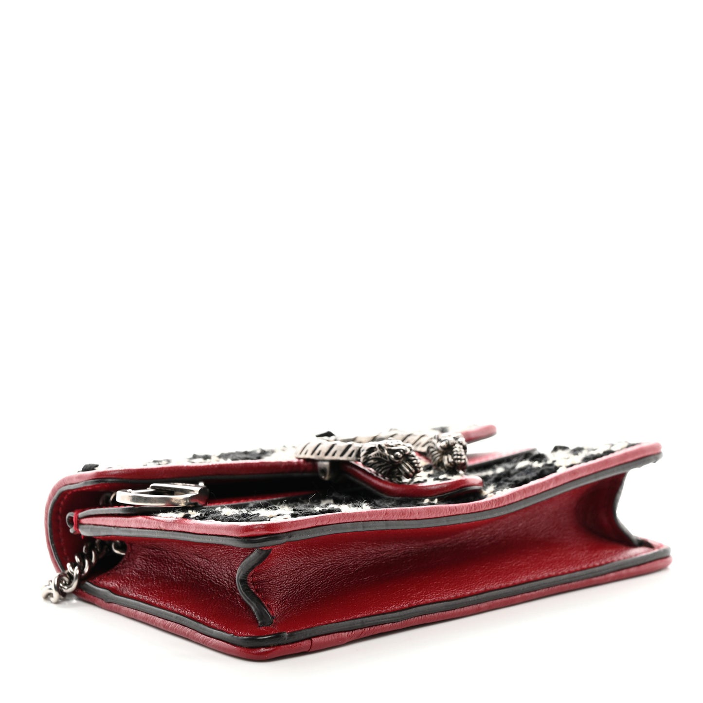 Tweed GG Monogram Super Mini Dionysus Shoulder Bag Black White Romantic Cherry